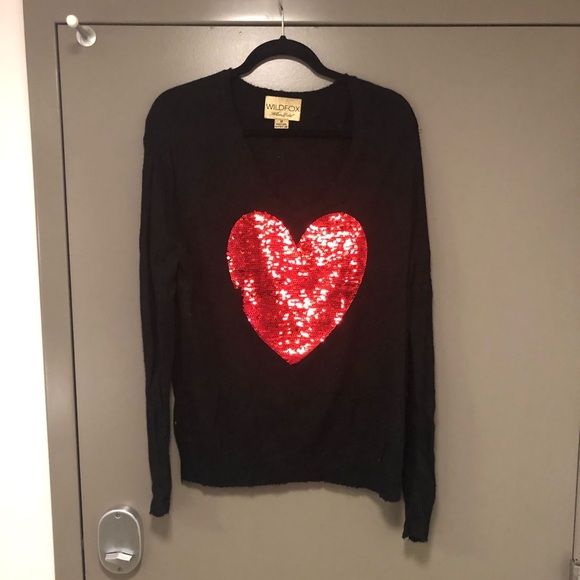 Wildfox White Label Black Red Sequin Heart Sweater - Picture 2 of 6